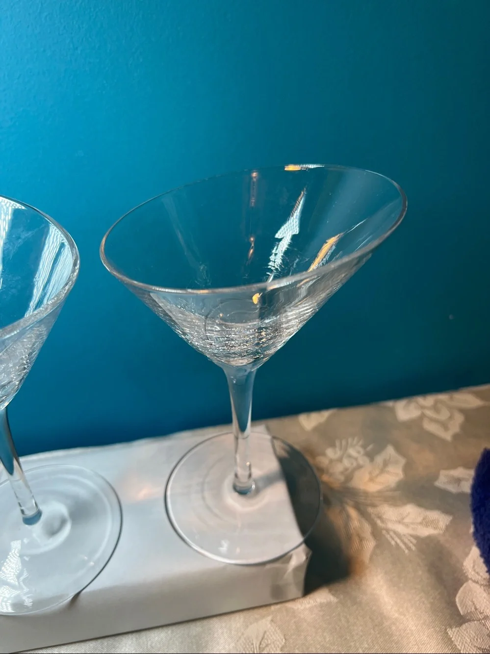 Set of 2 Pier One Crackle Slant Martini Glasses